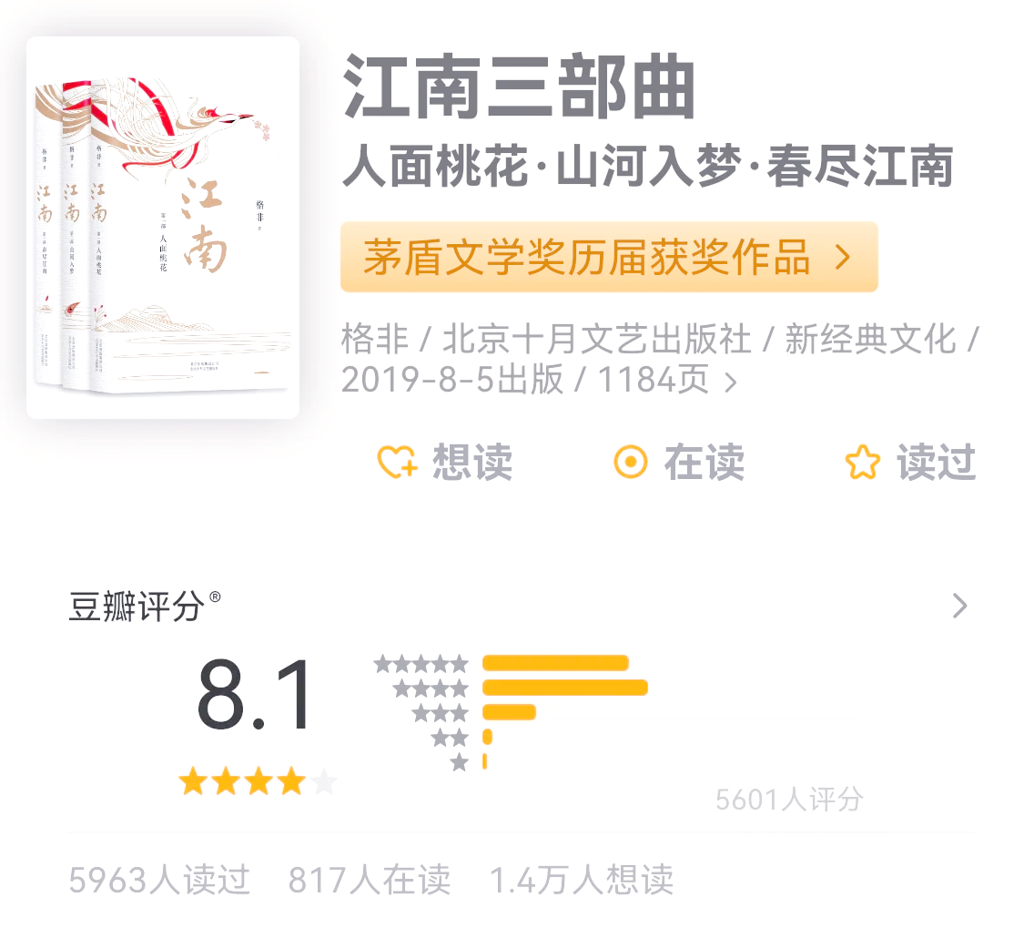 江南的全部小说排行榜