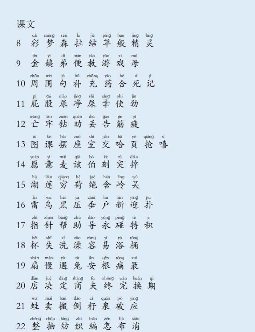 二年级下册《生字表》