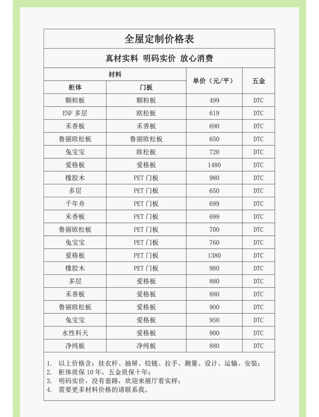 维意全屋定制价格表