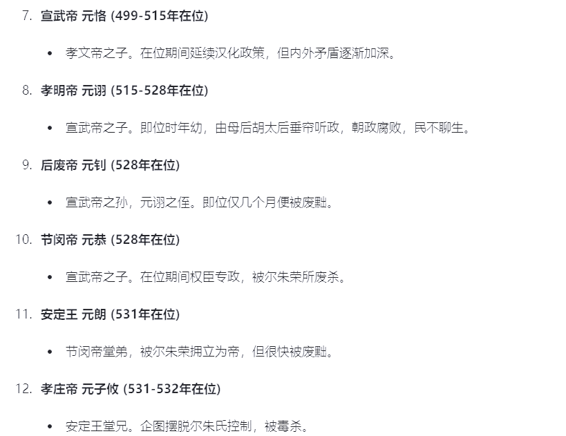 北魏历代皇帝表