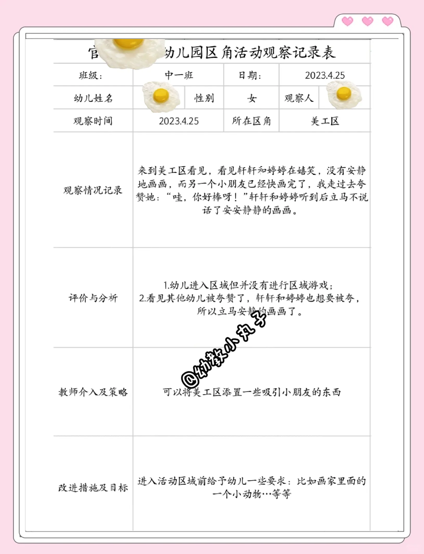 幼儿园小班图书区区域活动观察记录表(幼儿园小班图书区观察记录表分析与措施)