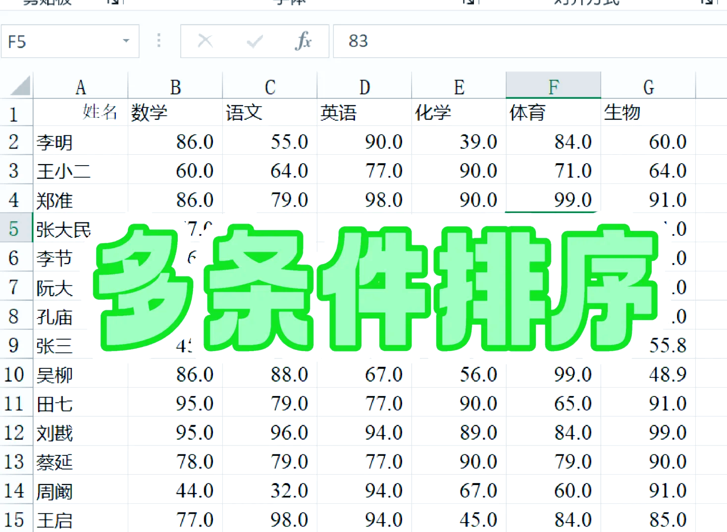 excel表格条件排序