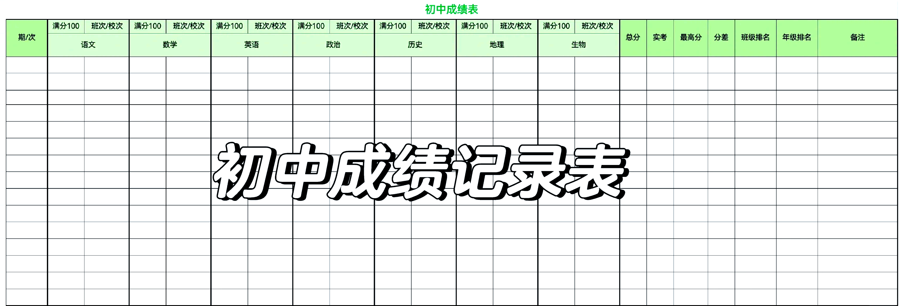 初中生成绩记录表家用