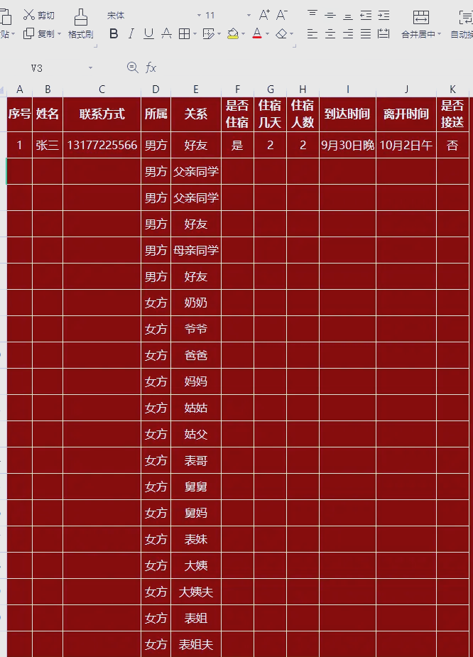 表格统计人名总数
