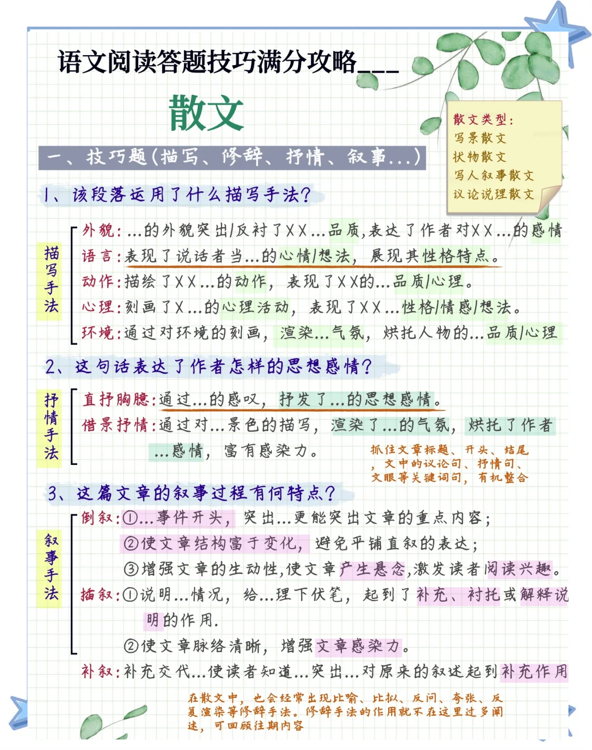 中考散文阅读专项（情感/主旨/技巧）
