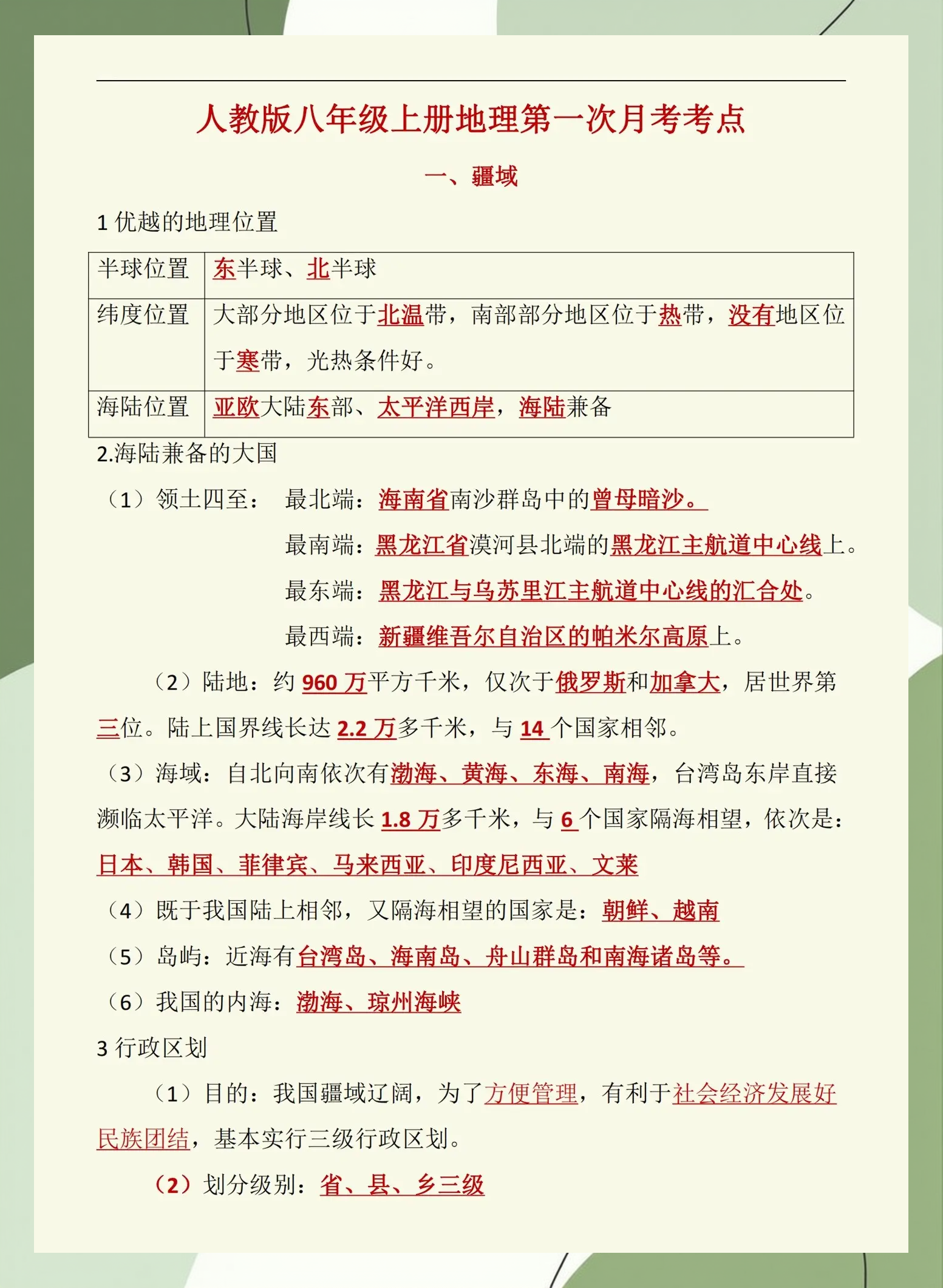 八上地理总复习(地理八上知识点总结) 第1张 八上地理总复习(地理八上知识点总结) 第1张