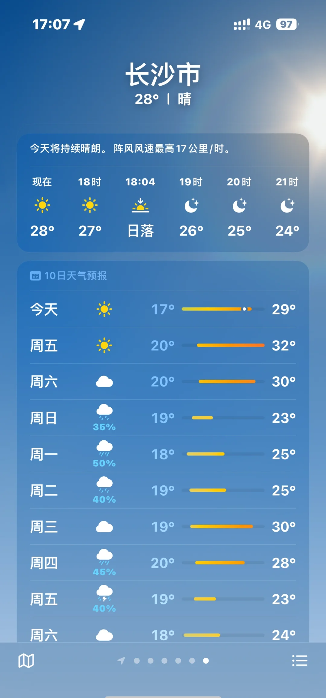 长沙天气10天今日情况