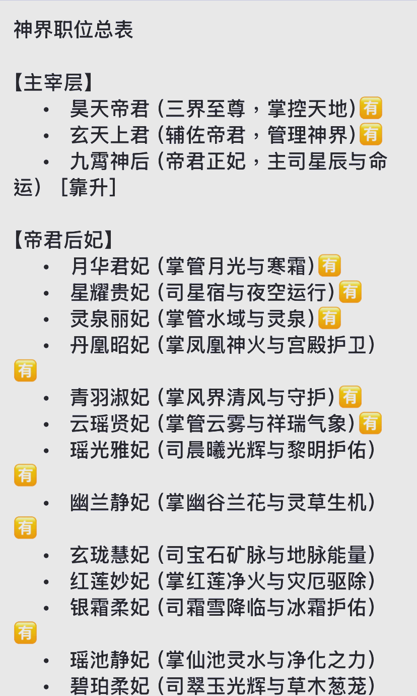 仙界职位一览表