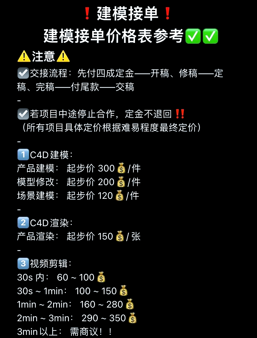 3d建模接单价格表