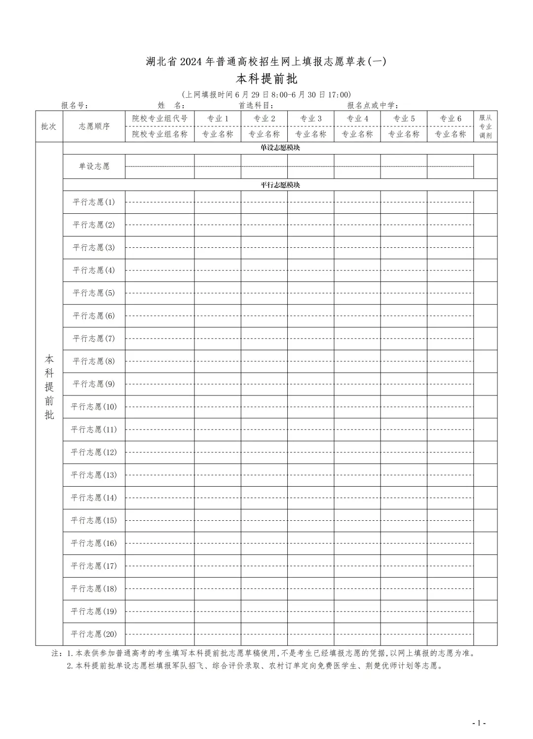 志愿表格模板2024