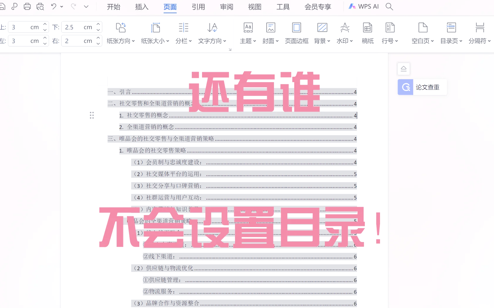 wps左边目录索引