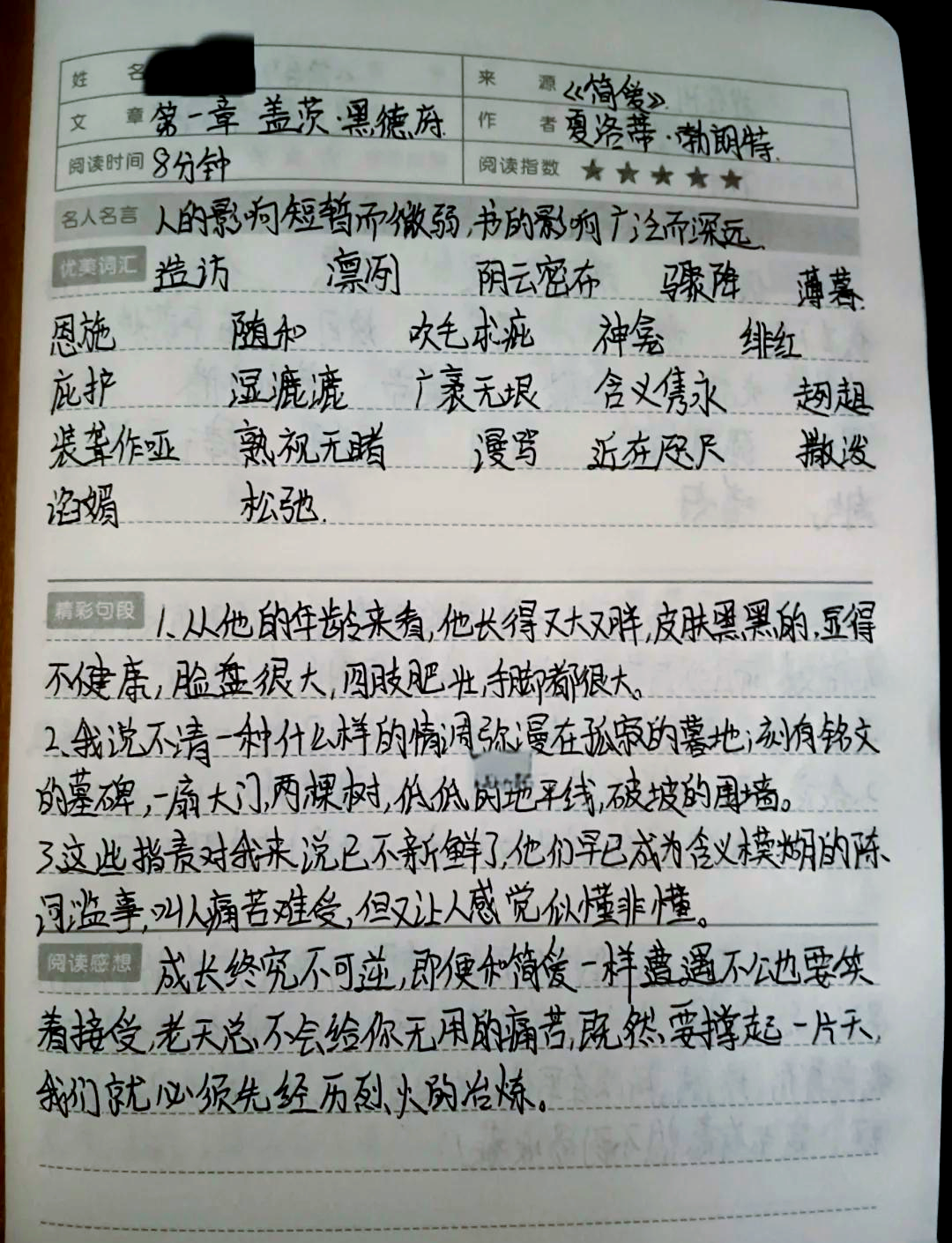 简爱读书笔记第十二章图片