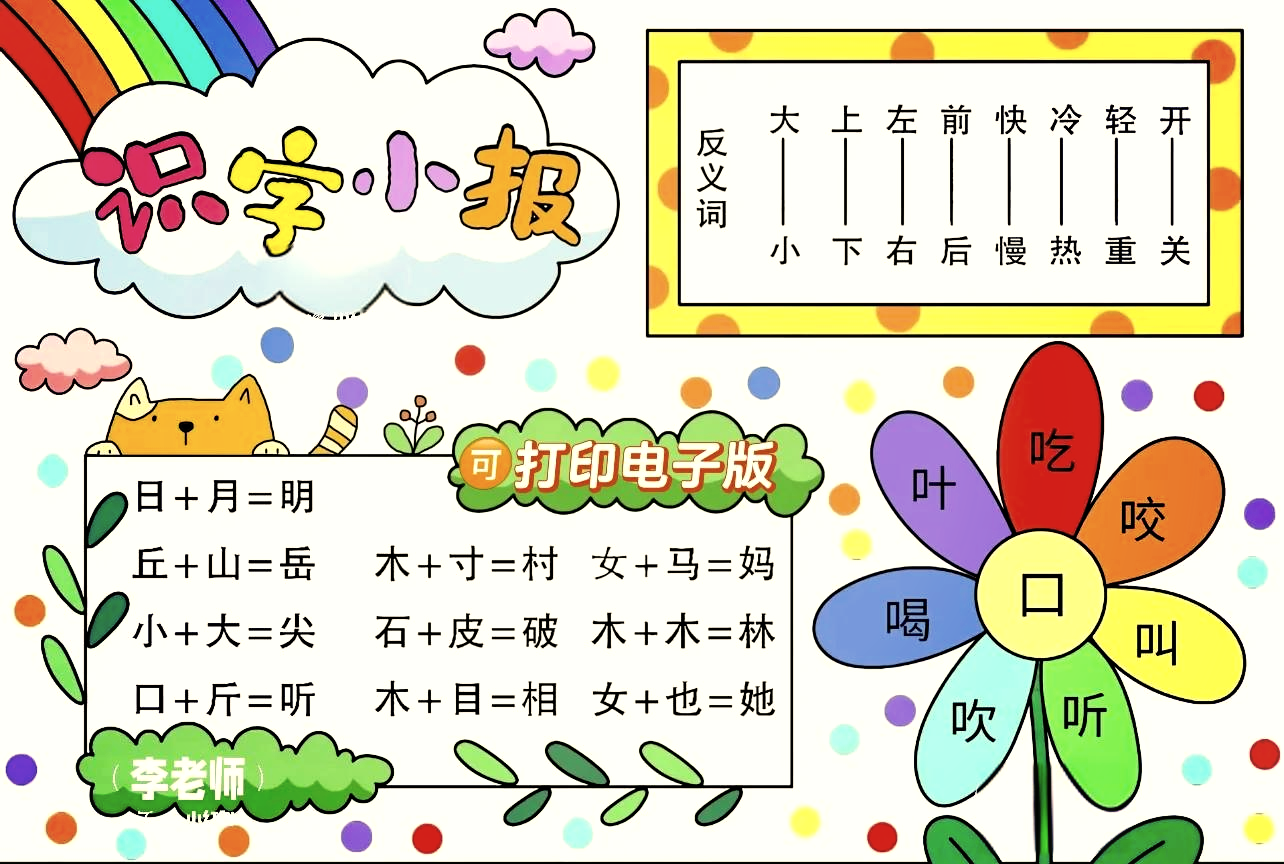 汉字手抄报一年级笔顺图片