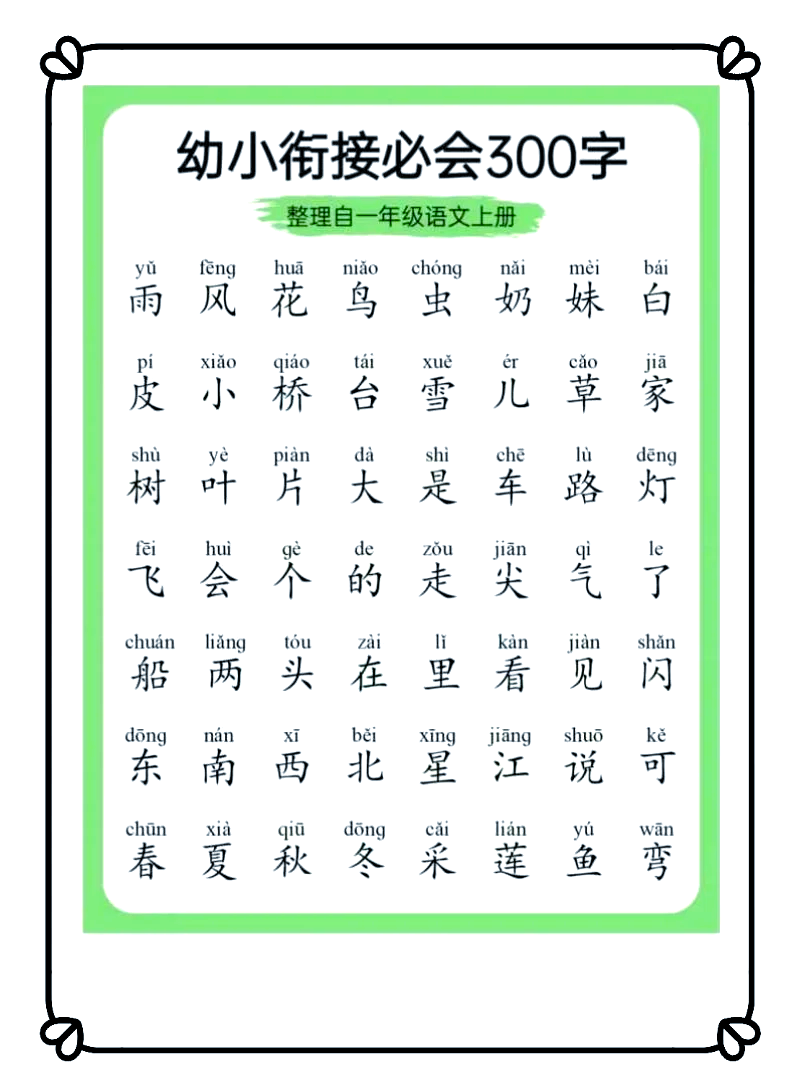 一年级上册必认300字图片