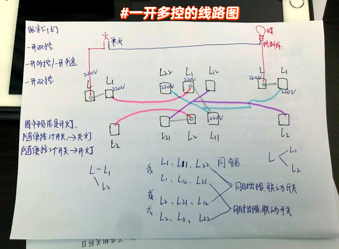 多联多控开关接线图图片