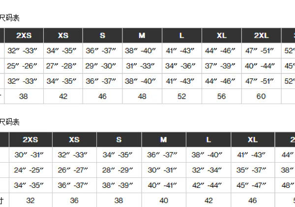 加拿大衣服尺码对照表图片