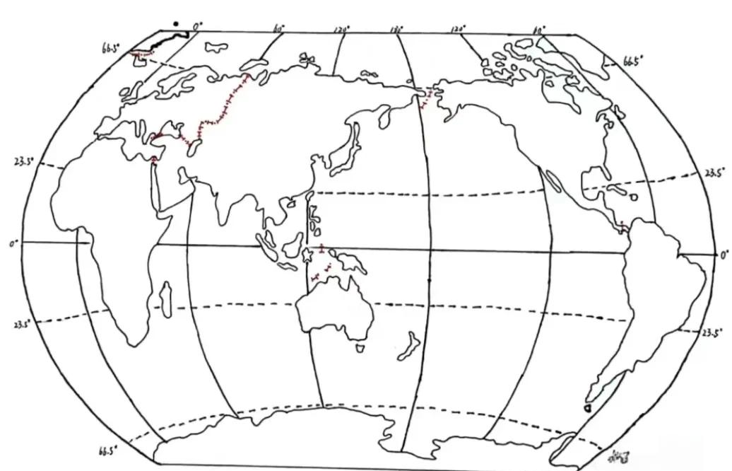 大洲大洋分布图手绘图片