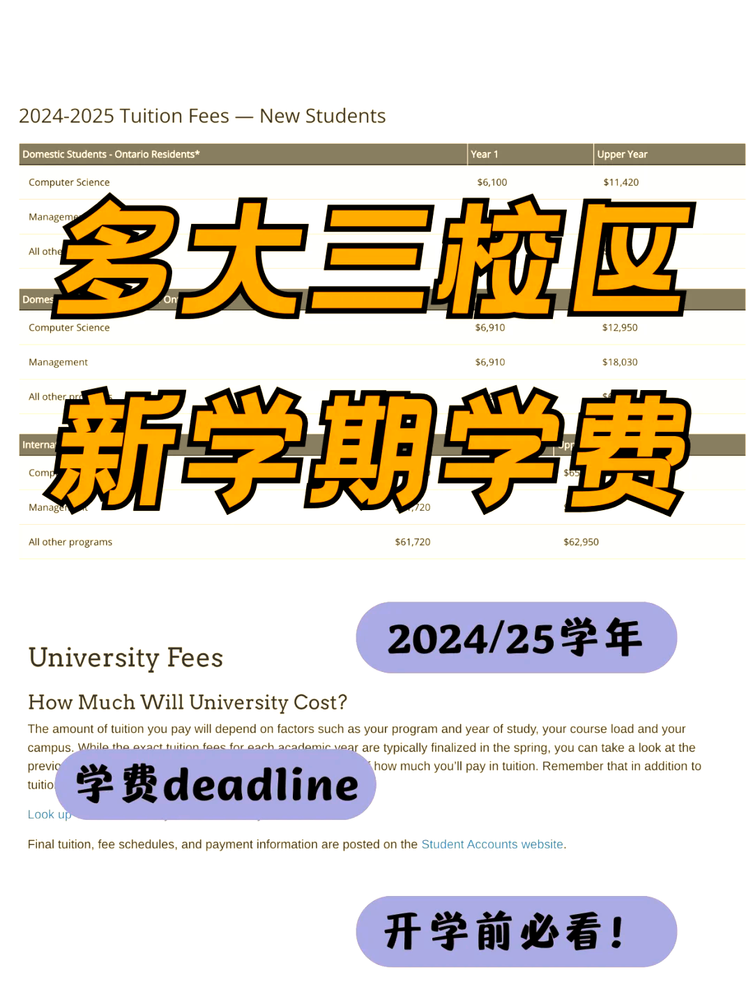 2024年多伦多大学学费指南�