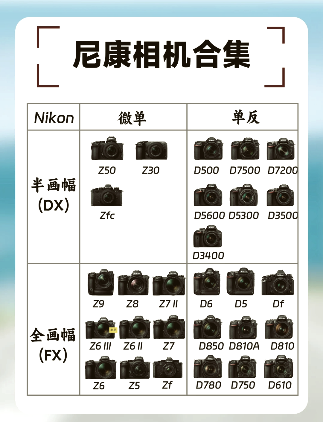 尼康相机型号大全图表图片