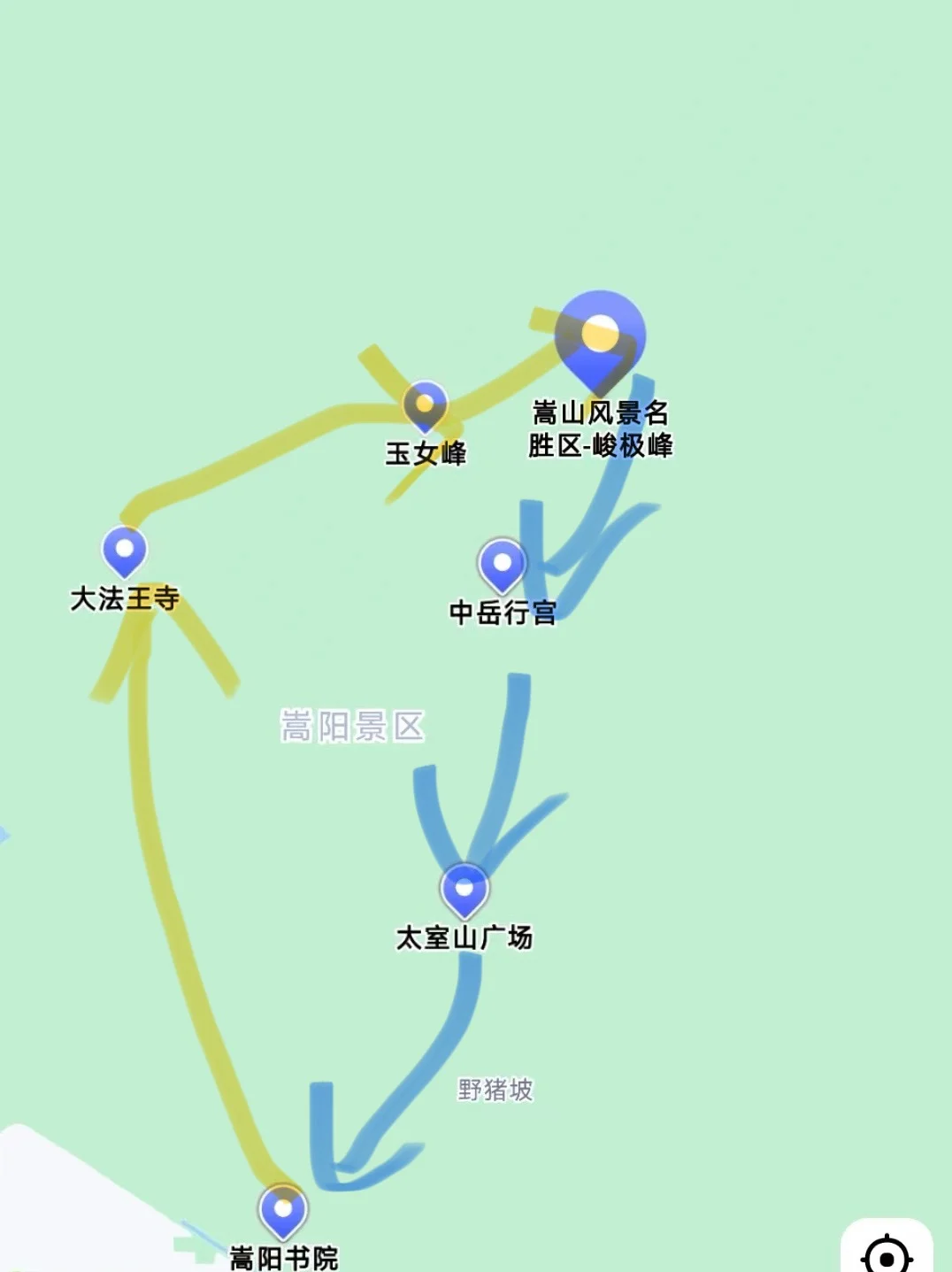 嵩山登山路线图图片