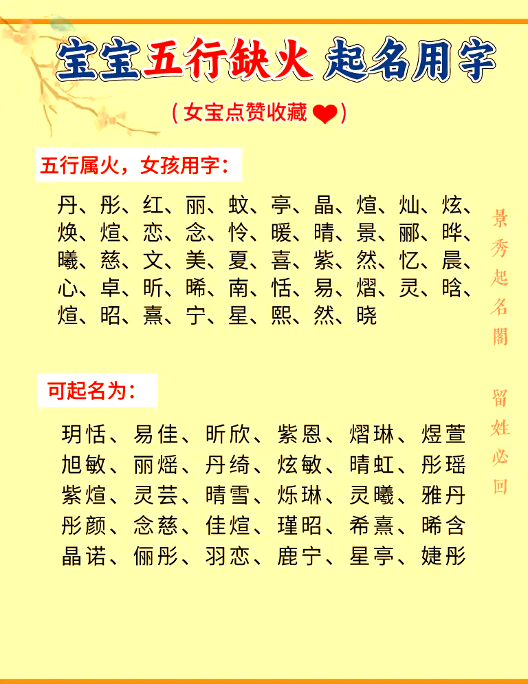 是一些适合女孩的五行属火的好字,助你为宝宝取一个寓意美好的名字