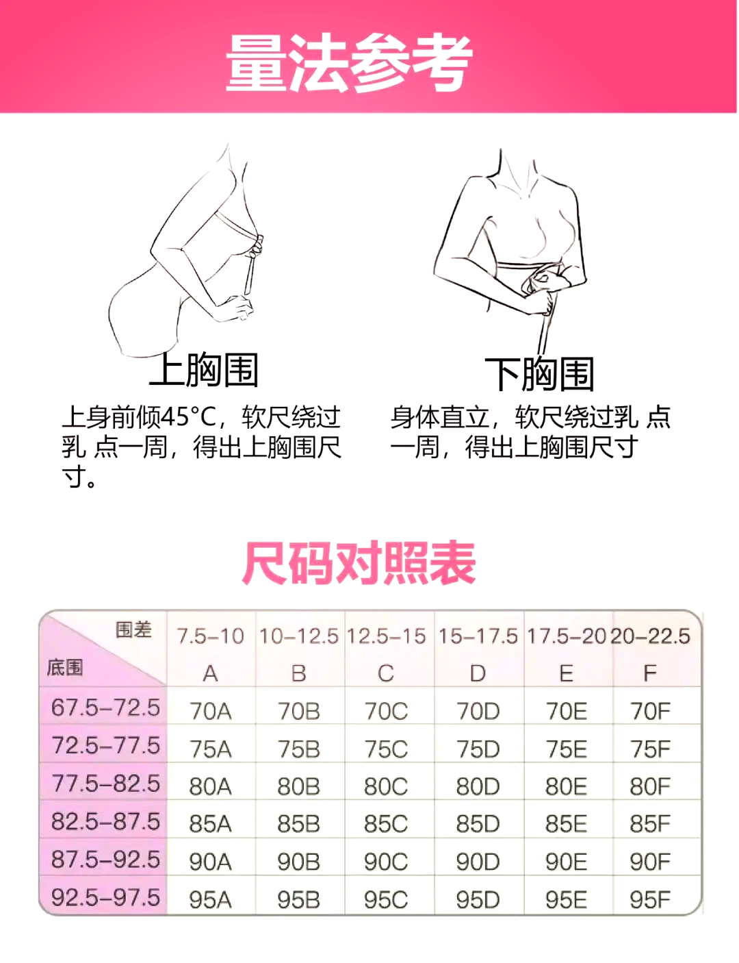 胸围和罩杯对应图片