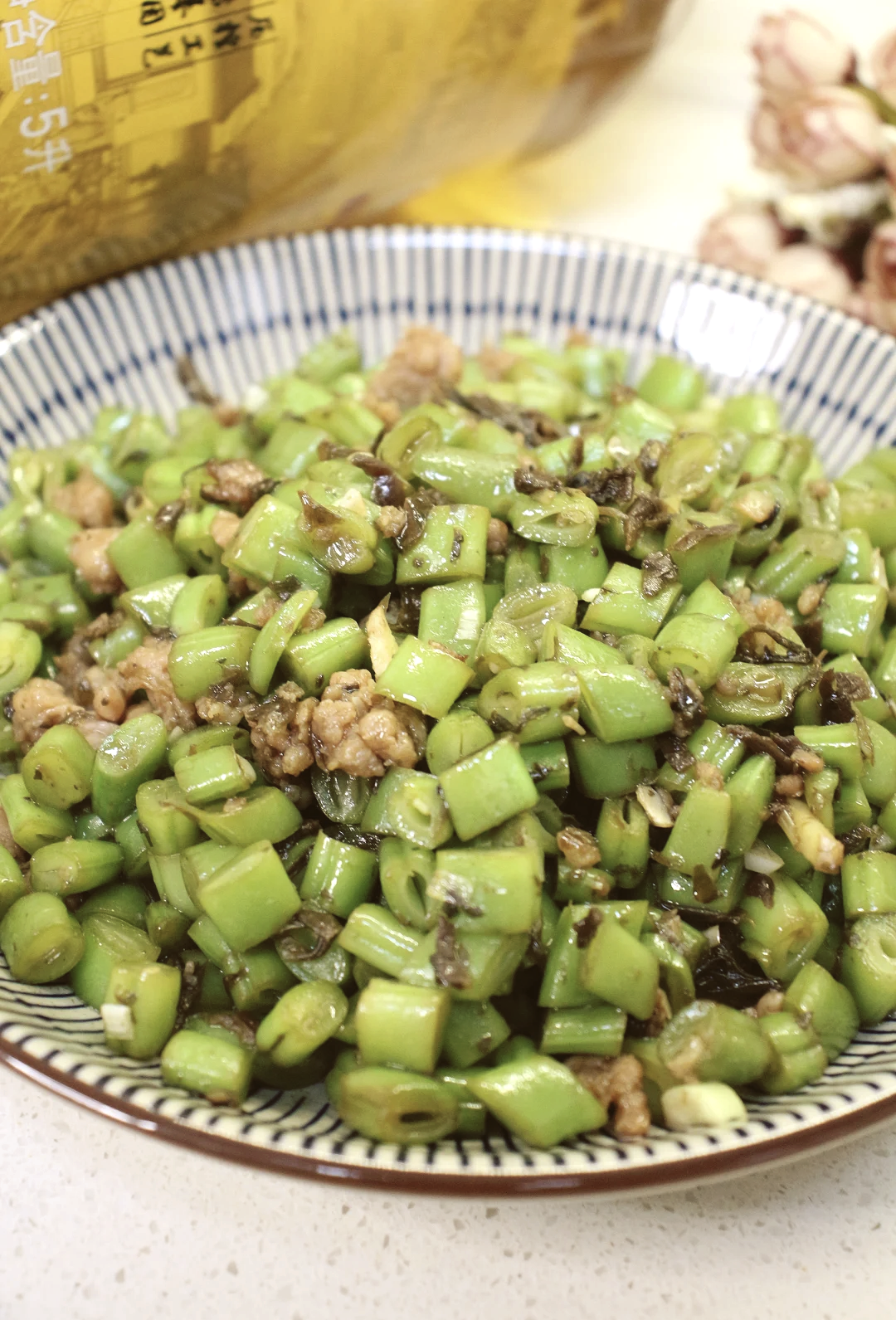 榄菜肉末四季豆图片图片