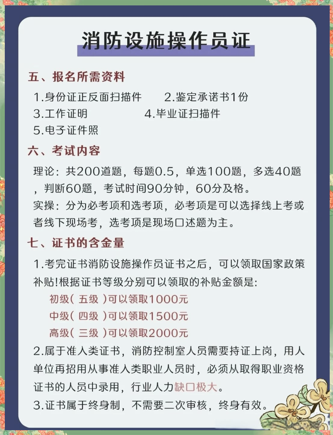 消防中控中级报名条件和费用