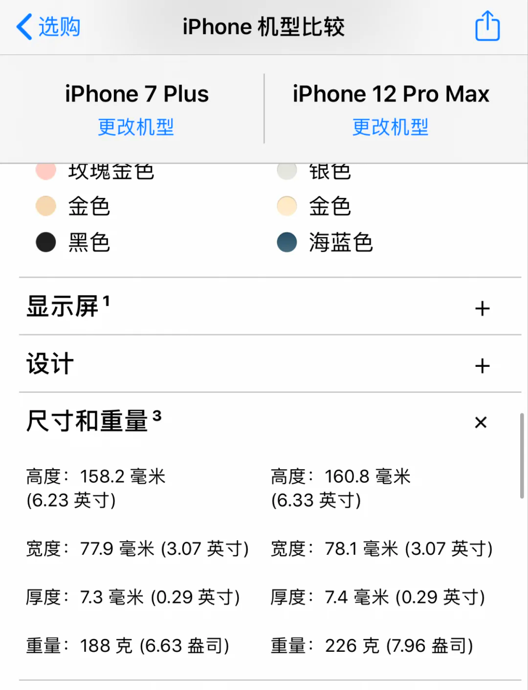 苹果7和7p对比参数图图片