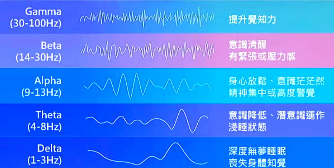 这张图展示了五种主要的脑电波 gamma波